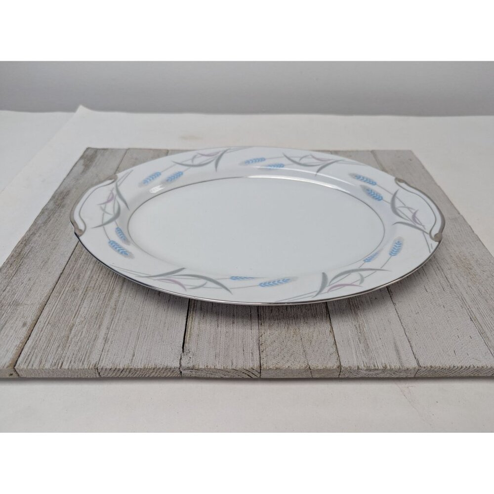 Vintage Valmont Royal Wheat Platinum Trim China 12" Oval Serving Platter